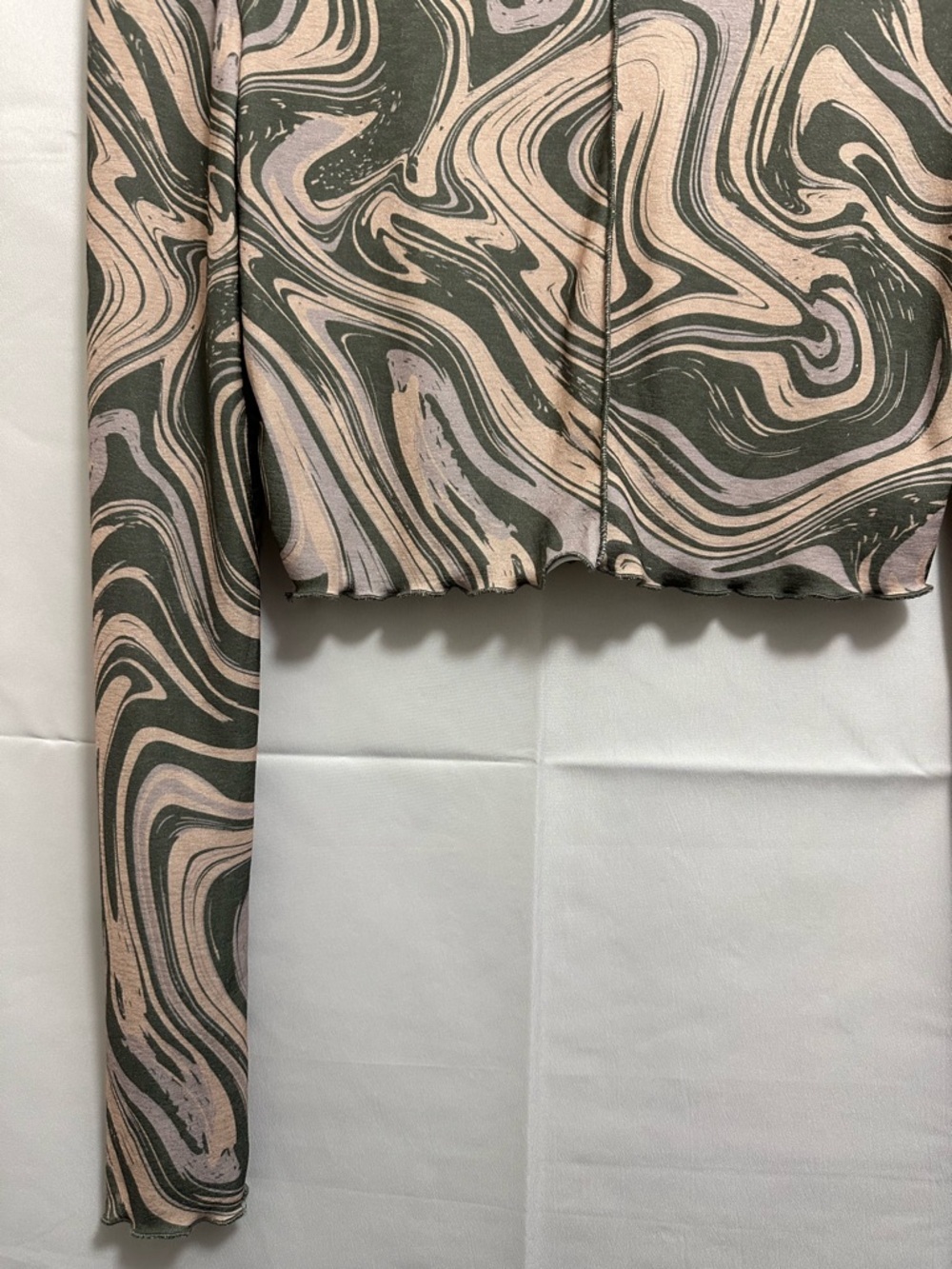 Topshop Marble Swirl Long Sleeve Crop Top in Sage and Cream Women’s Size US 4-6 - Picture 6 of 6